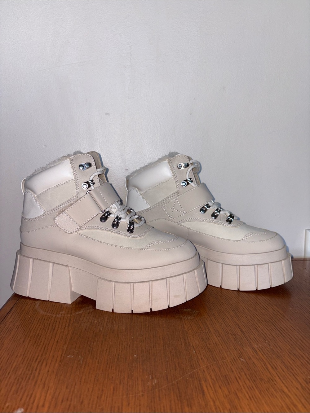 Call It Spring Cream Platform Lug Ankle Boots